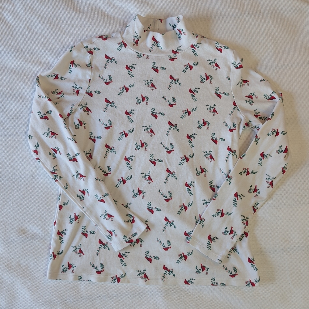 Croft & Barrow Long Sleeve Mock Neck Cardinal with Branches